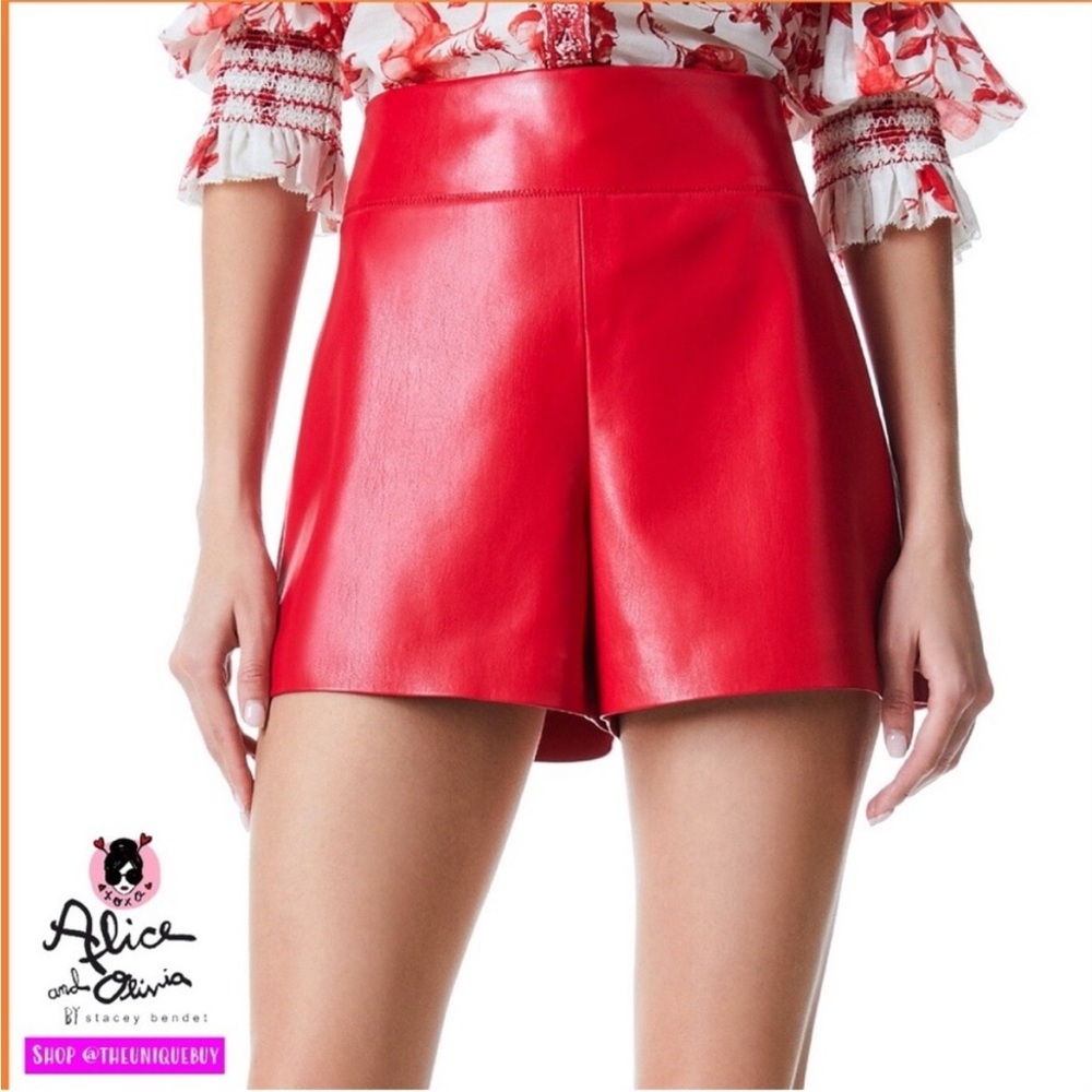 Alice + Olivia High Waist Red Leather Shorts